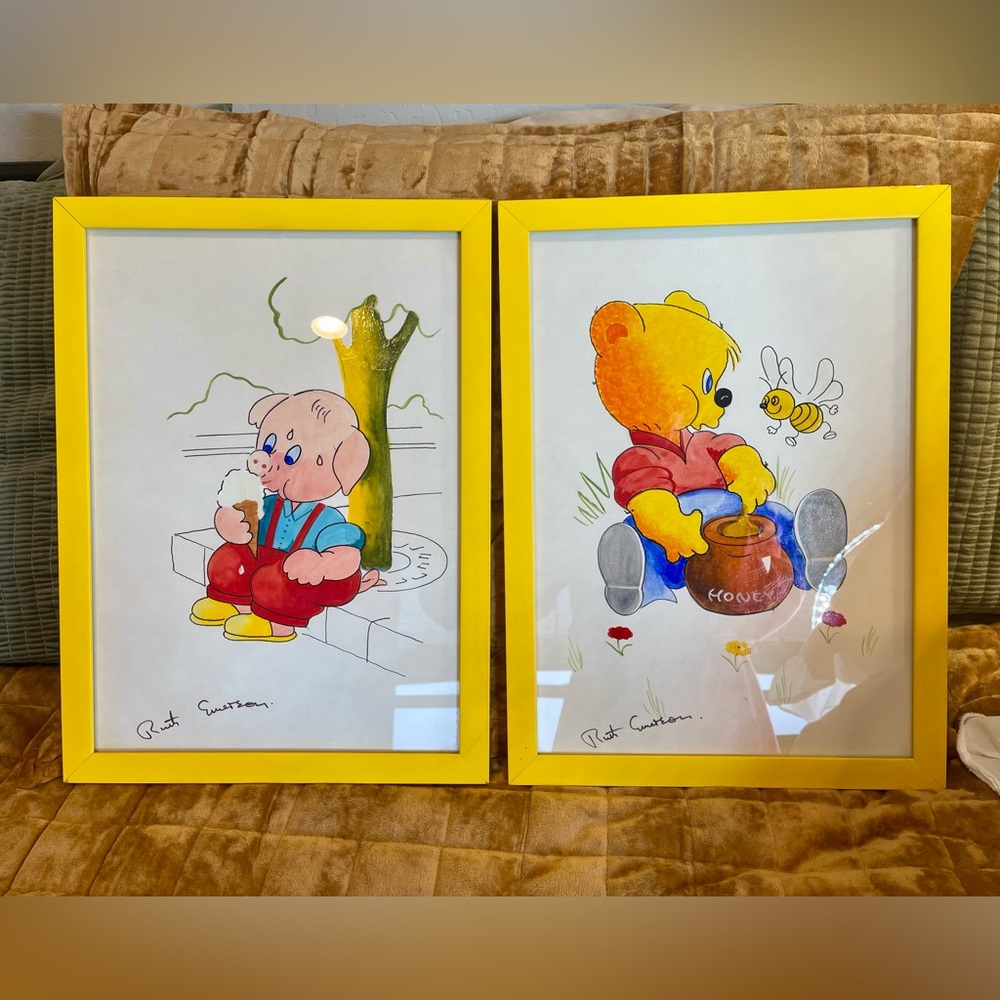 Pair Hand-painted Vintage Nursery Art